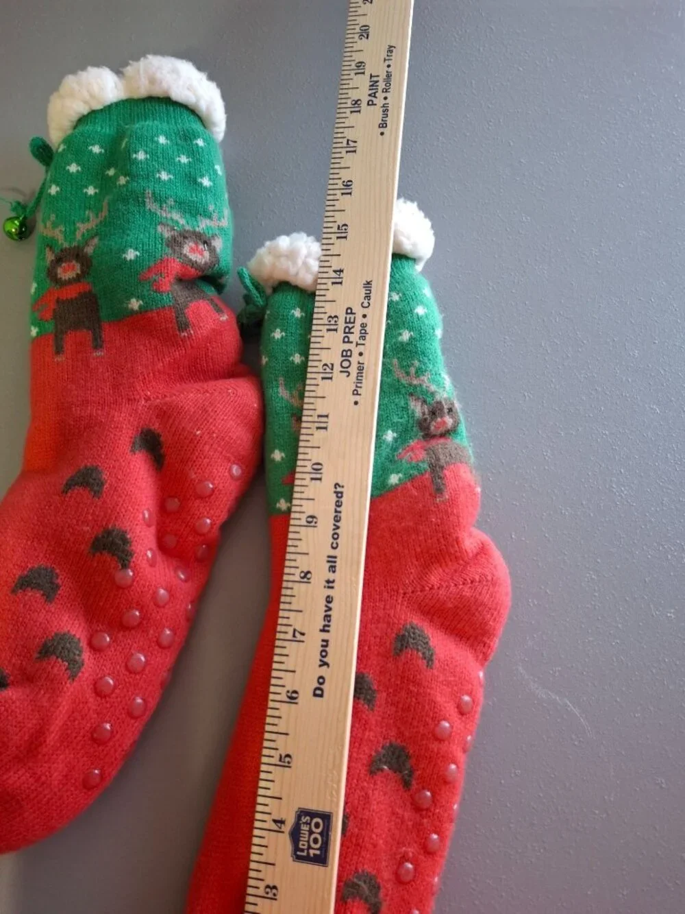 Cozy Christmas Reindeer Slipper Socks Non Slip Jingle Bell Sherpa Holiday Warm
